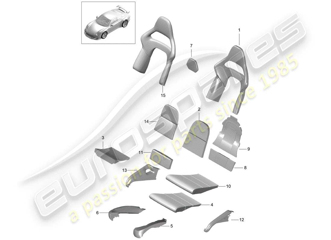 porsche 991r/gt3/rs (2016) foam part parts diagram