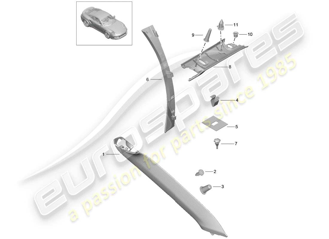 porsche 2015 (991-1 turbo) a-pillar part diagram