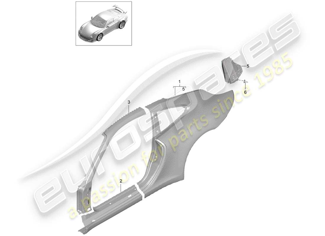 porsche 2020 (991-2 r/gt3/rs) side panel part diagram