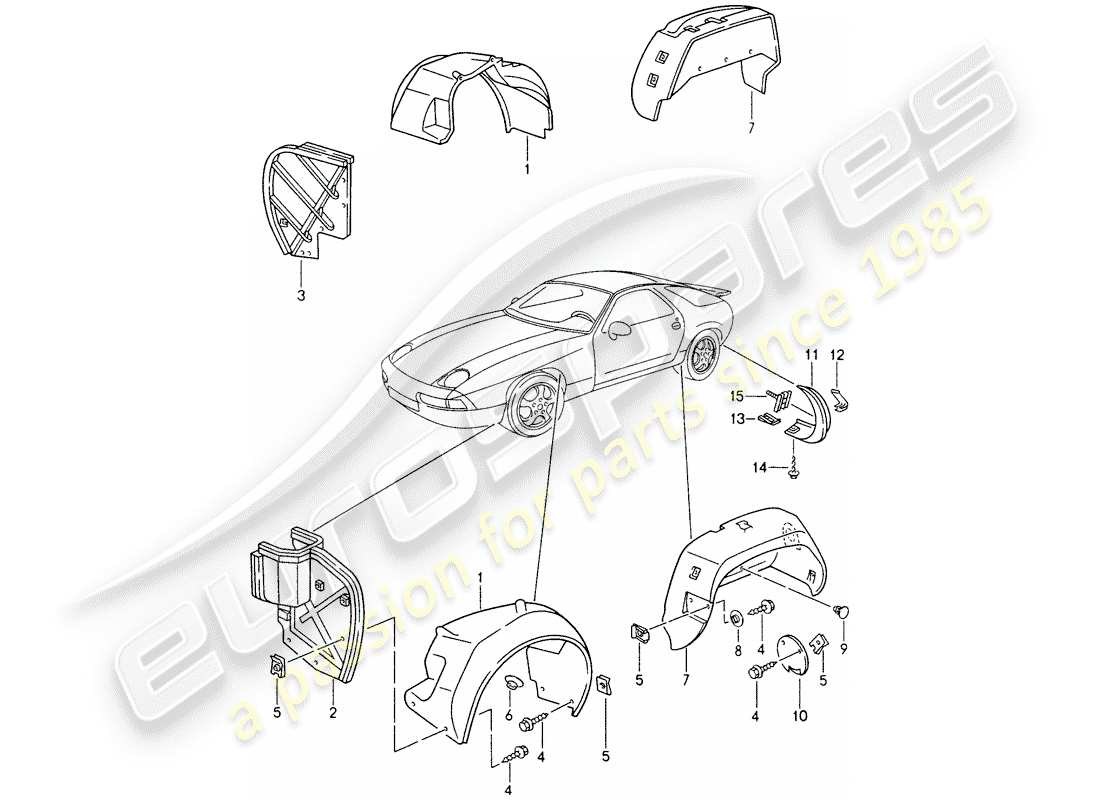 porsche 1992 (928) wheelhouse protector - wheel cover - and part diagram