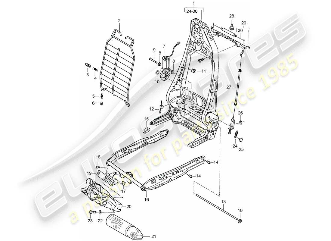 porsche 1997 (986 boxster) frame - backrest - frame for seat - sports seat part diagram