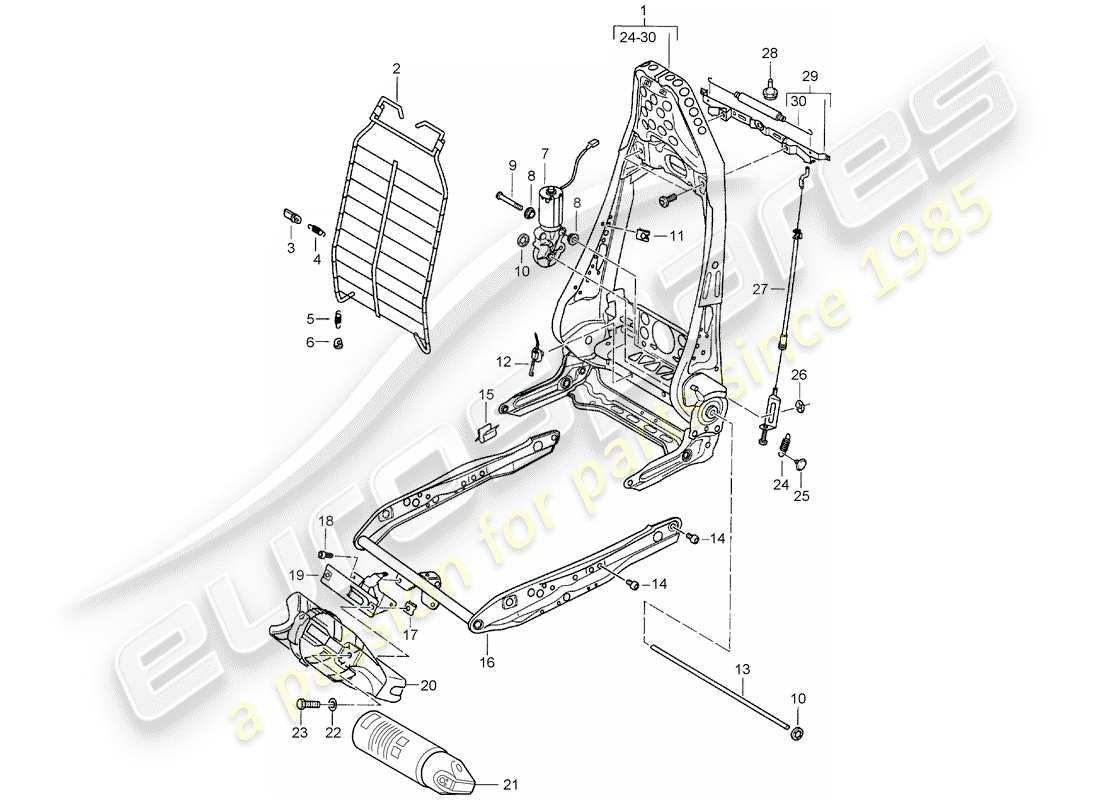 porsche boxster 986 (1997) frame - backrest - frame for seat - sports seat parts diagram