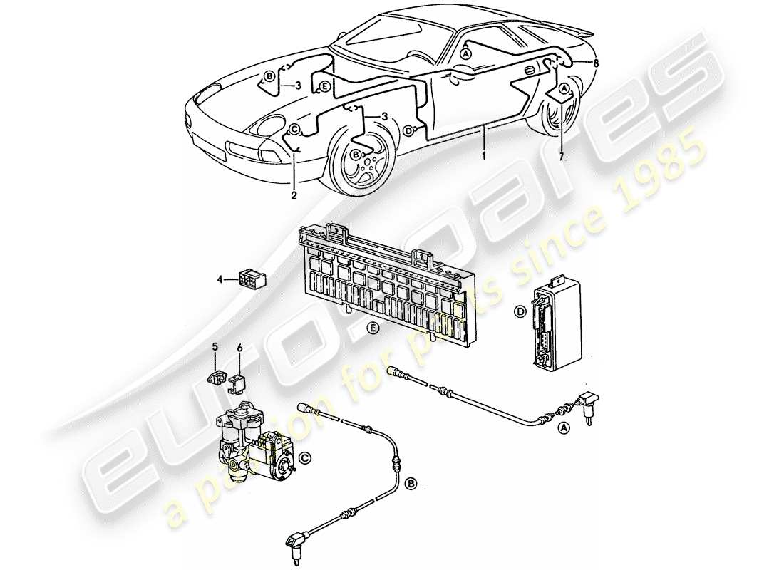 porsche 1993 (928) harness - anti-locking brake syst. -abs- part diagram