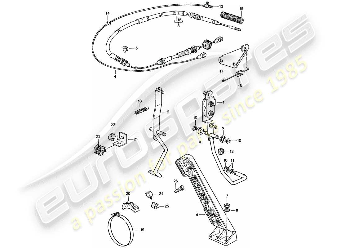 porsche 1983 (944) accelerator pedal - accelerator cable - for vehicles with - automatic transmission part diagram