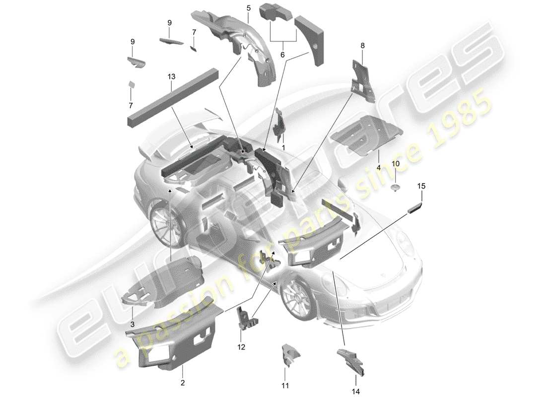porsche 2014 (991-1 r/gt3/rs) body shell part diagram