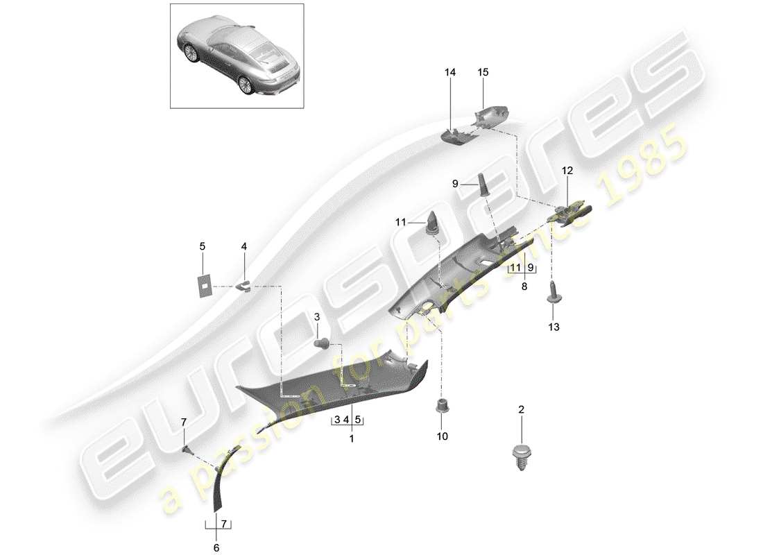 porsche 2019 (991-2) a-pillar part diagram