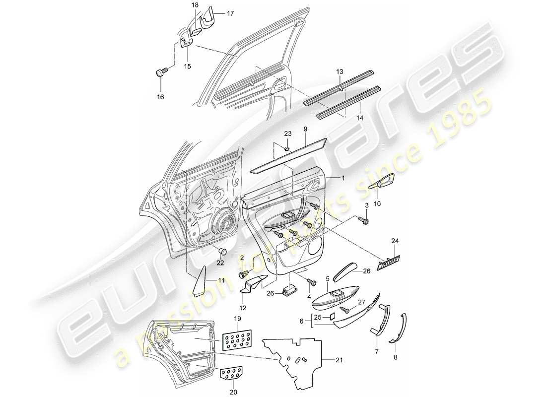 porsche 2003 (cayenne e1 9pa) door panel part diagram
