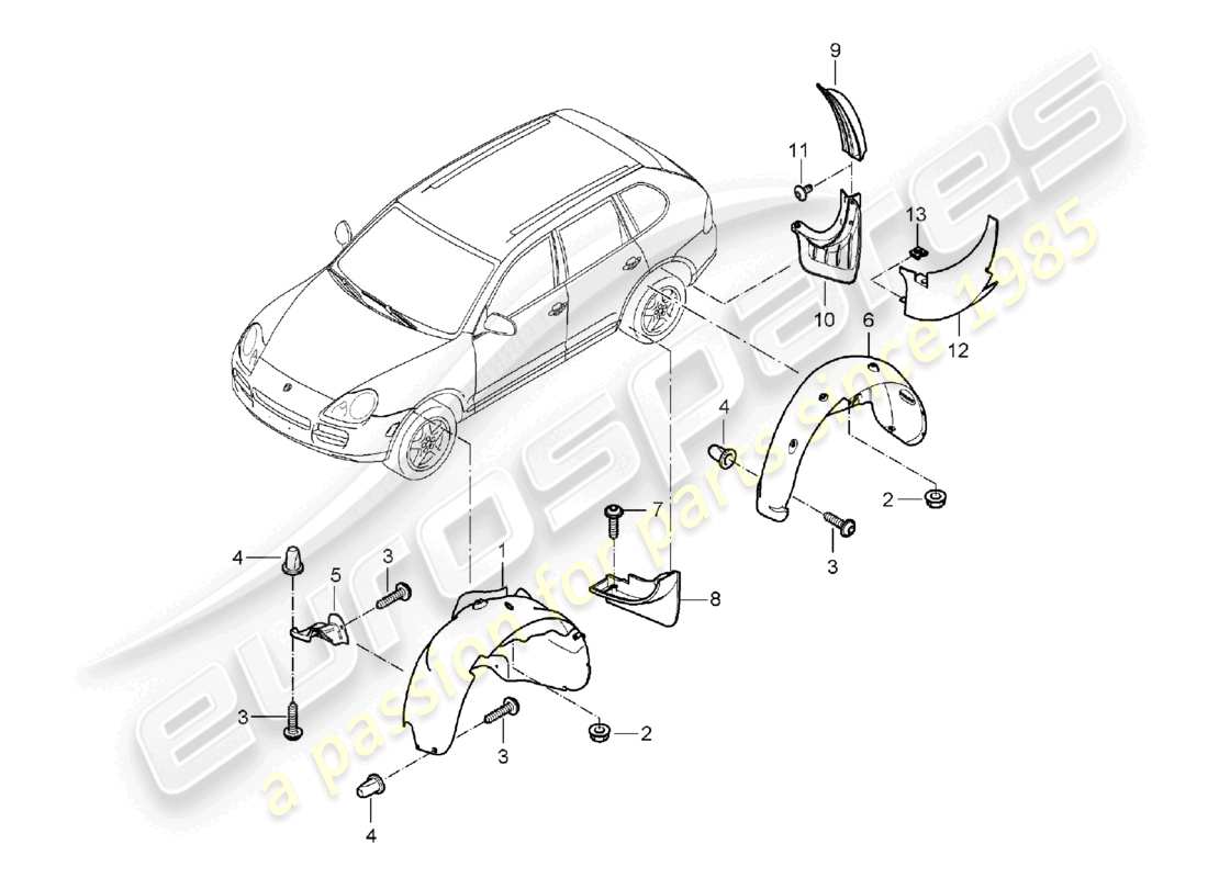 porsche 2003 (cayenne e1 9pa) trim wheel housing parts diagram