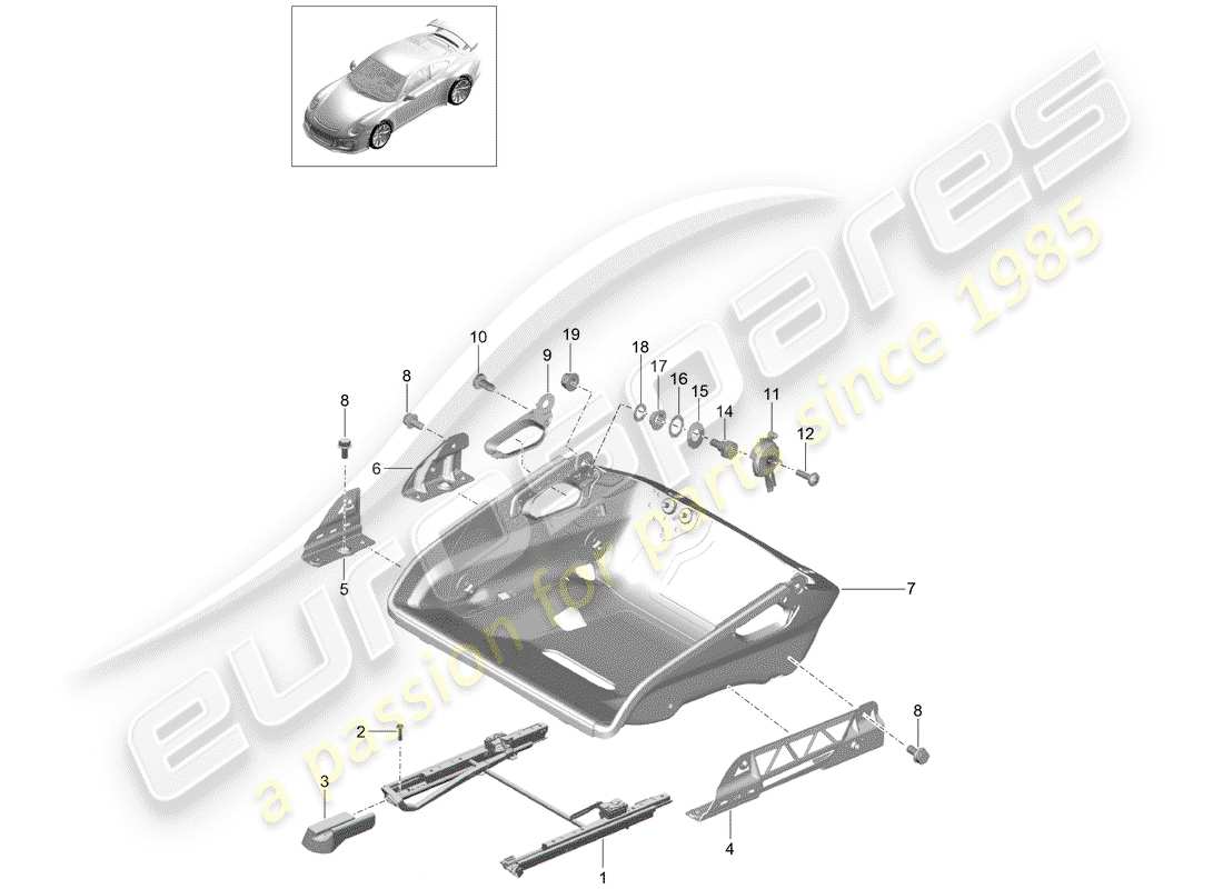 porsche 2019 (991-2 r/gt3/rs) seat part diagram