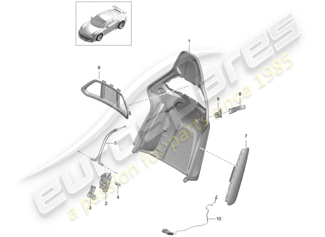 porsche 2017 (991-2 r/gt3/rs) backrest shell part diagram