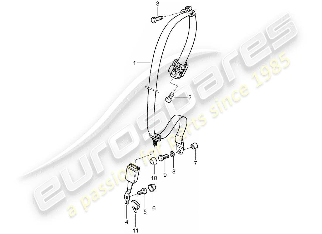 porsche 2008 (997-1) seat belt part diagram