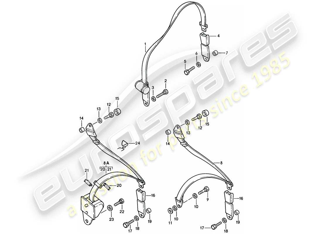 porsche 1984 (928) seat belt part diagram