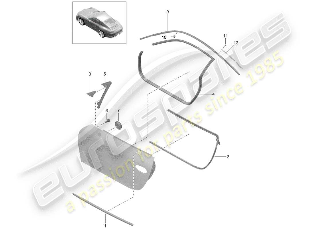 porsche 2017 (991-2 r/gt3/rs) door seal part diagram