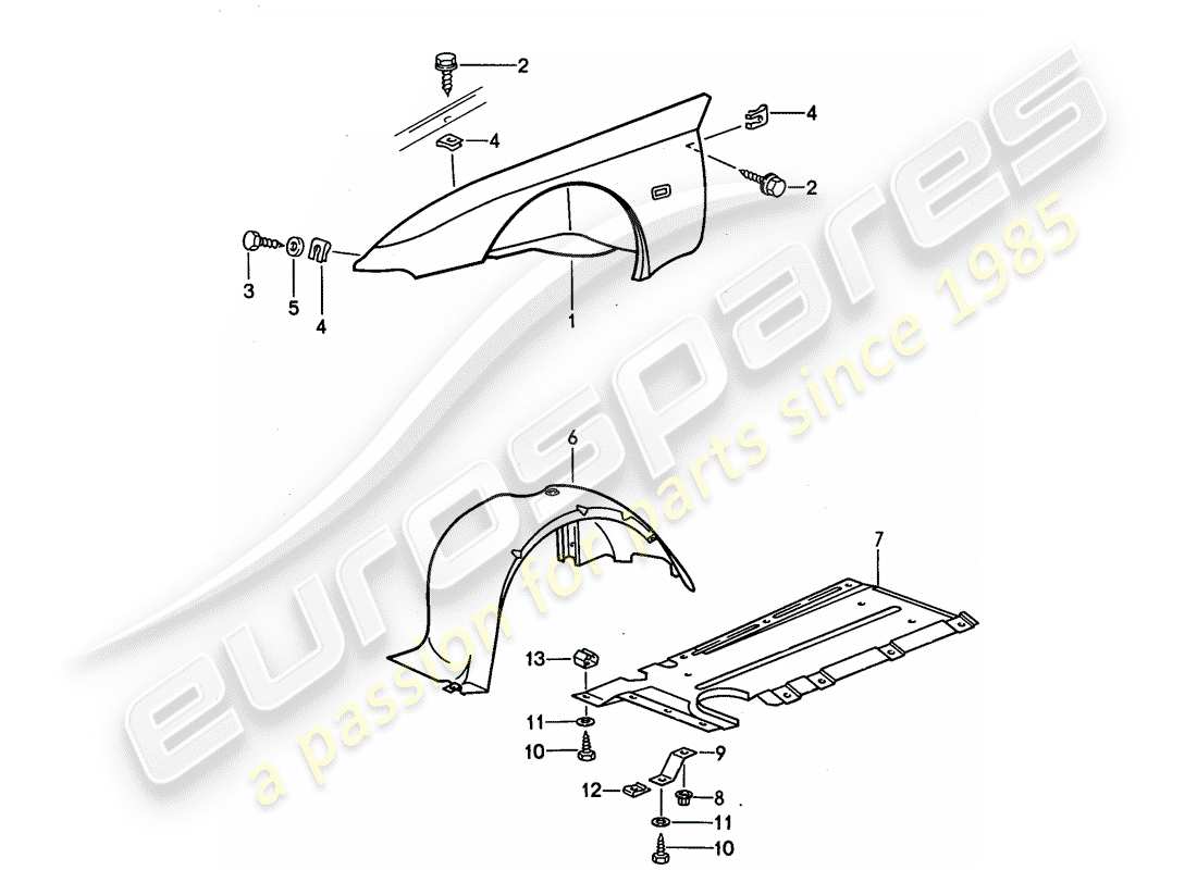 porsche 1989 (944) fender part diagram