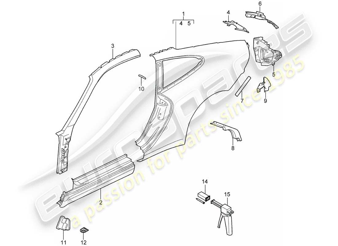 porsche 2011 (997-2 gt3) side panel parts diagram