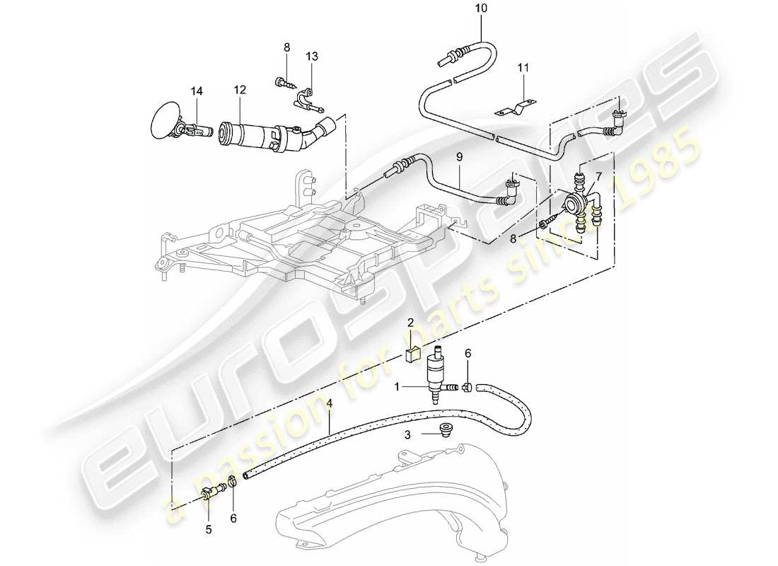 porsche 2000 (996) headlight washer system - d - mj 2002>> part diagram