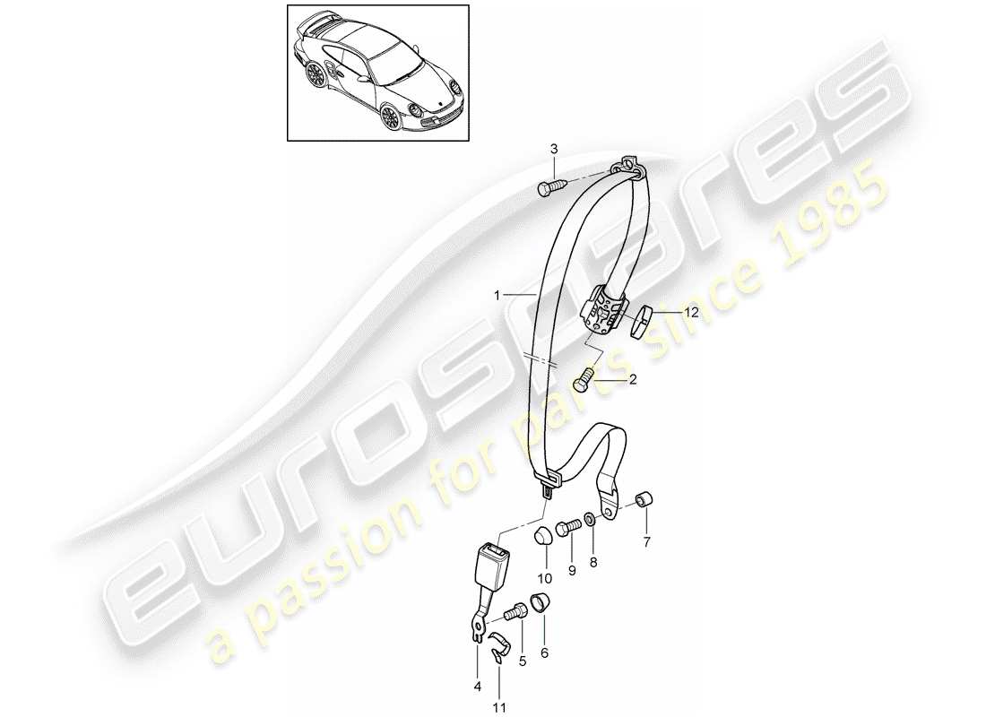 porsche 2009 997-2 turbo / gt2 seat belt part diagram