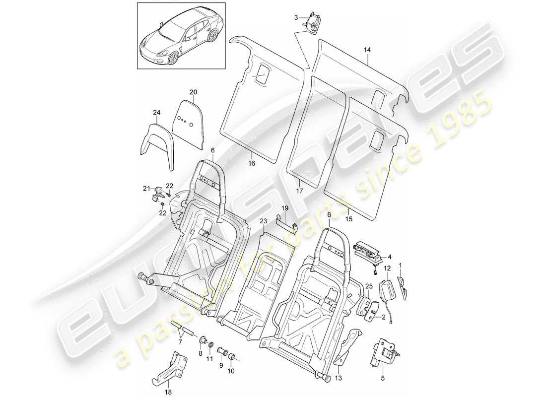 porsche 2016 (panamera 970) back seat backrest parts diagram