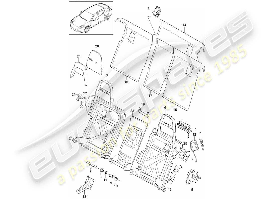porsche panamera 970 (2016) back seat backrest part diagram