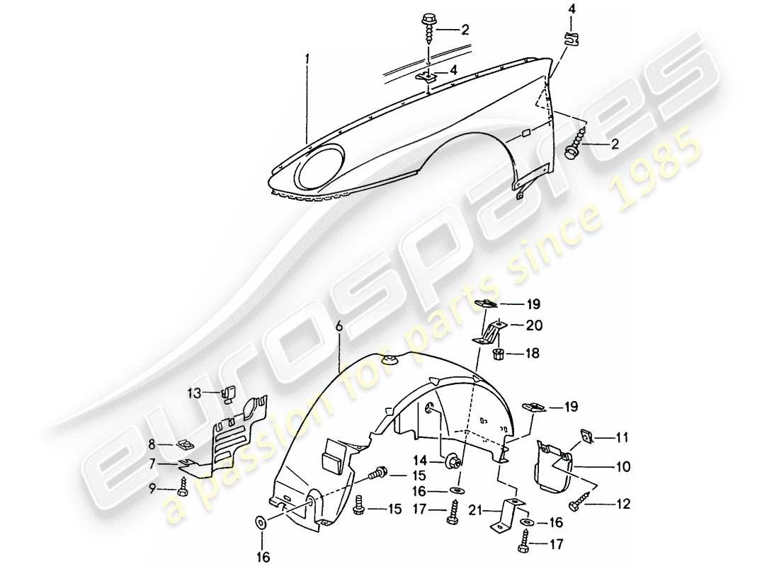 porsche 1993 (968) fender part diagram