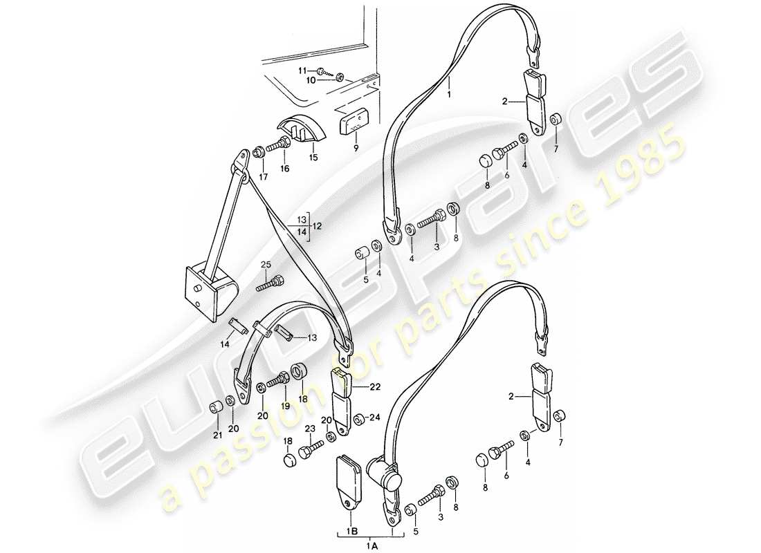 porsche 1993 (968) seat belt part diagram