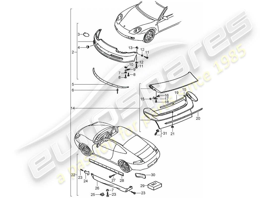 porsche 1990 (tequipment) aerokit part diagram