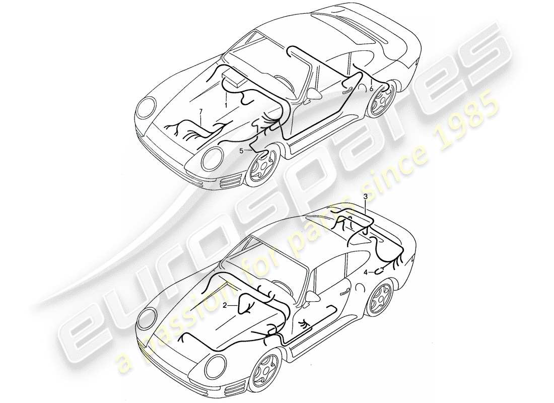 porsche 1987 (959) wiring harnesses - anti-locking brake syst. -abs- - lock control - tire pressure control system - engine part diagram
