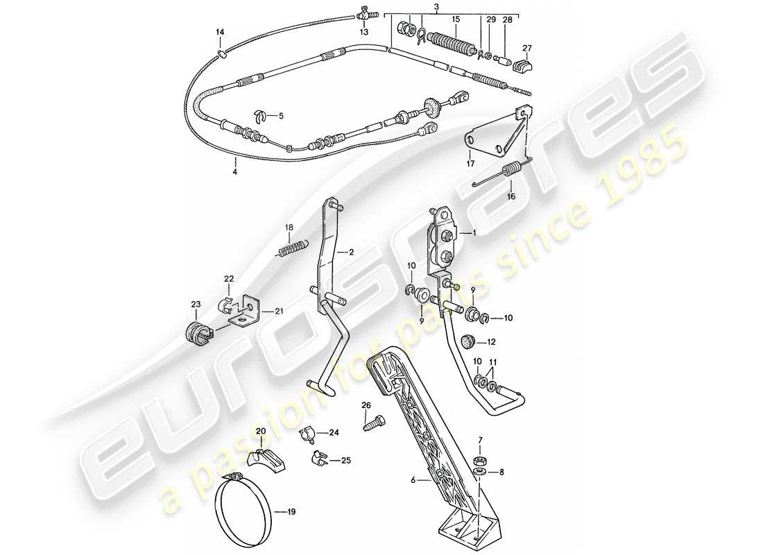 porsche 1990 (944) accelerator pedal - accelerator cable - for - automatic transmission part diagram