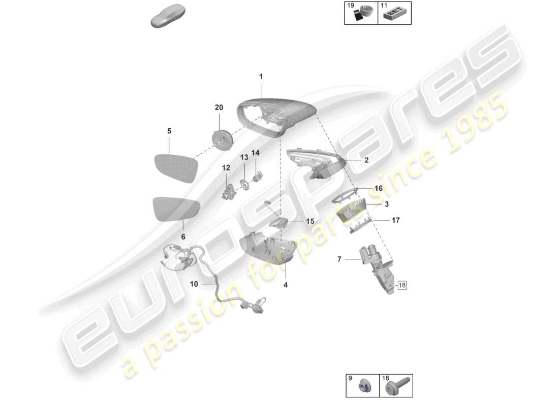 porsche 2019 (992-1) exterior mirror parts diagram