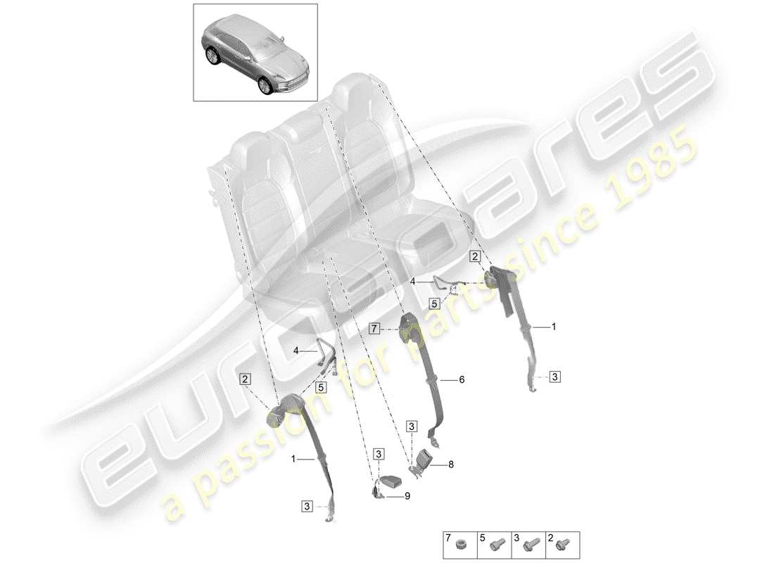 porsche 2020 (macan) three-point seat belt part diagram