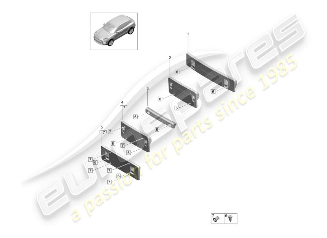 porsche 2020 (macan) licence plate holder sport design package turbo part diagram