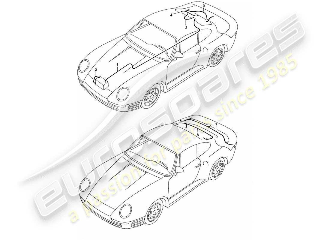 porsche 1987 (959) wiring harnesses - rear end - battery part diagram