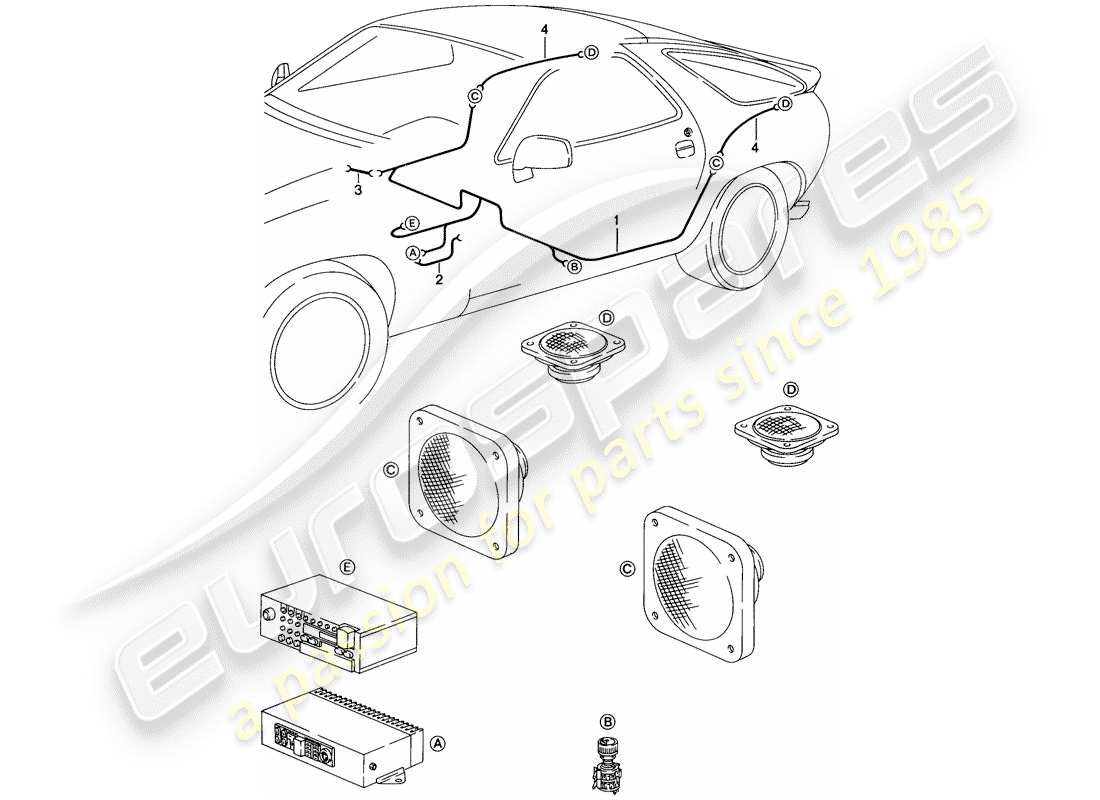 porsche 1986 (928) harness - loudspeaker - d - mj 1986>> part diagram