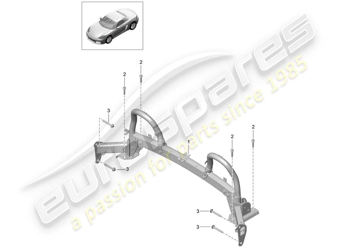 porsche 2019 (718 boxster) roll bar part diagram