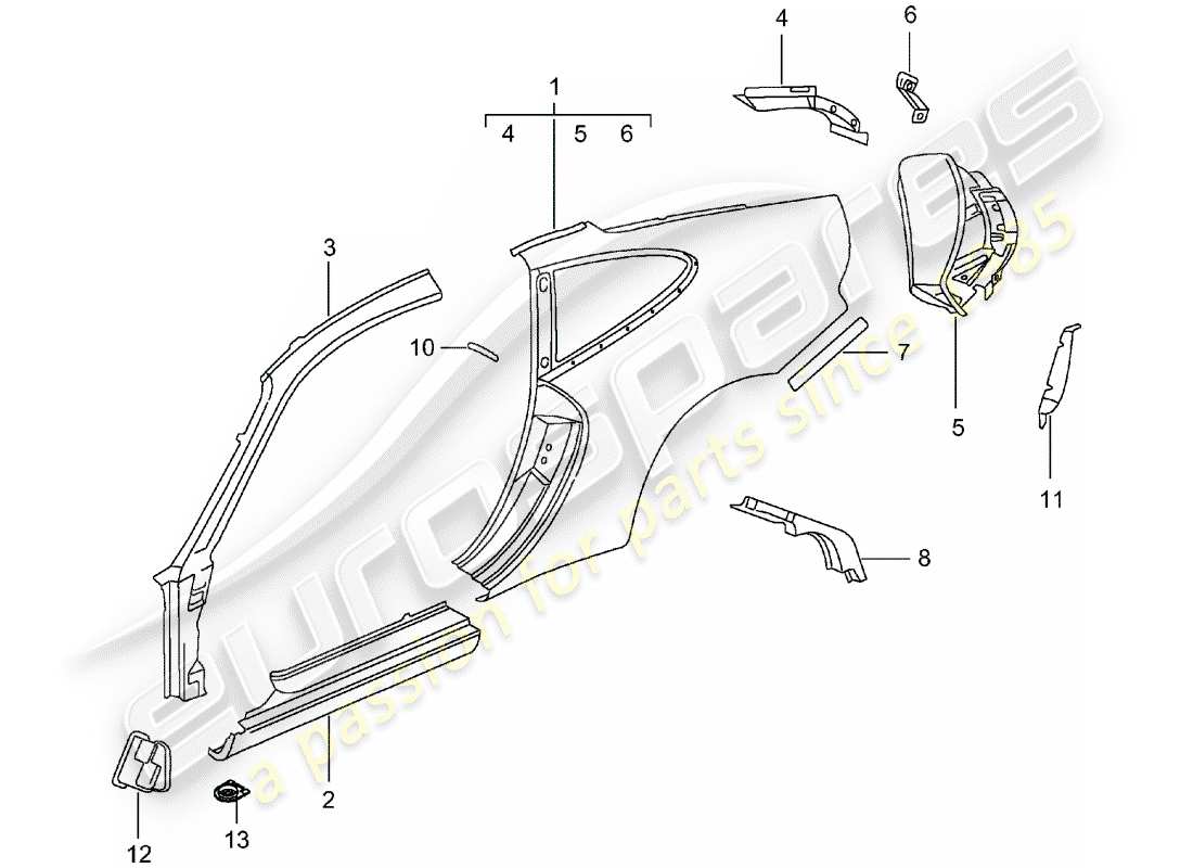 porsche 2005 (996) side panel part diagram