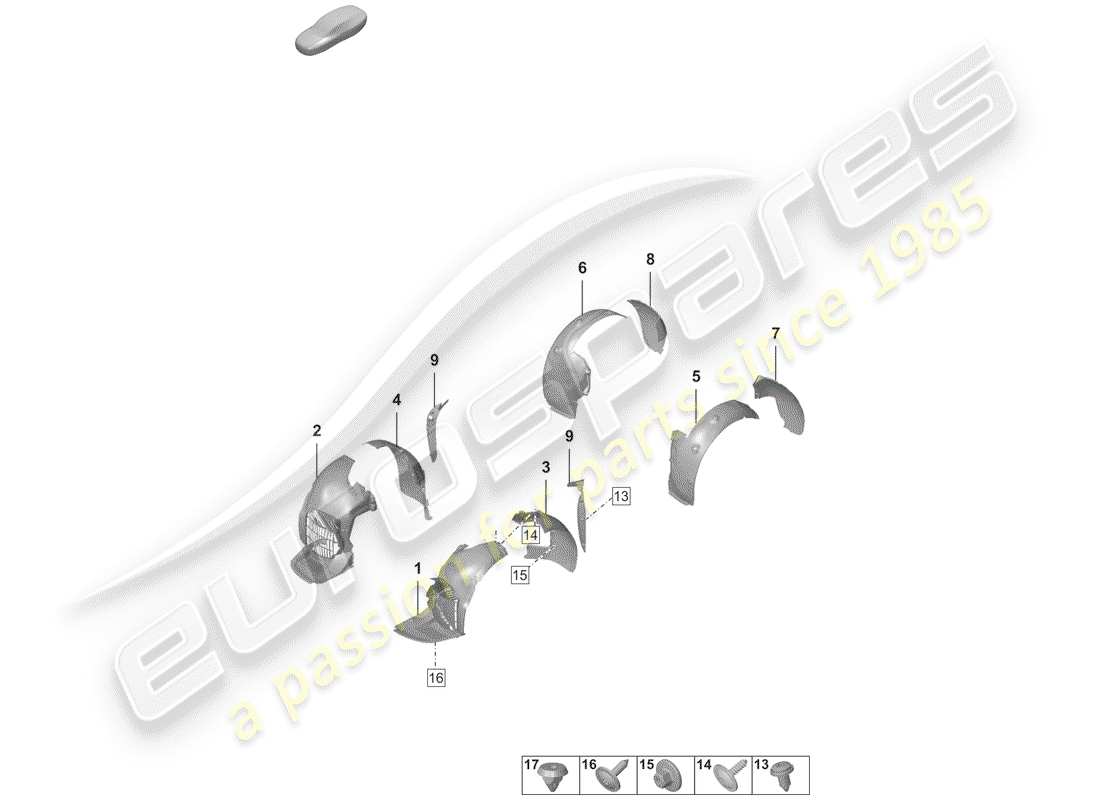 porsche 2019 (992-1) wheelhouse protector parts diagram