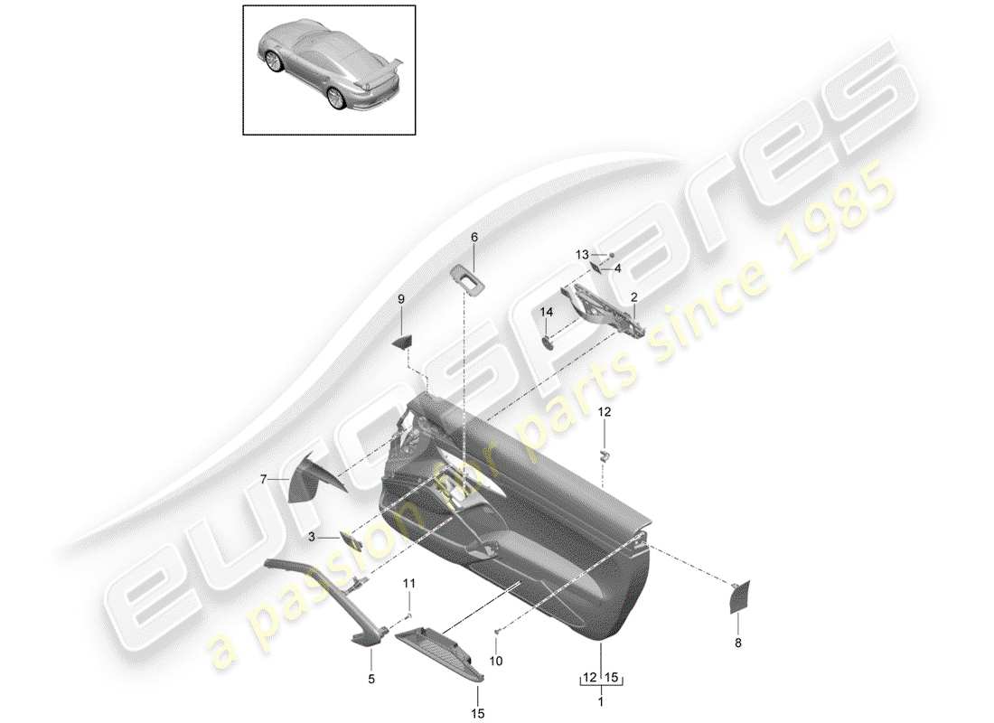 porsche 2020 (991-2 r/gt3/rs) door panel part diagram