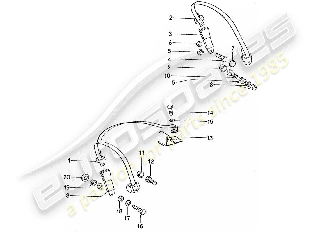 porsche 1987 (959) seat belt part diagram