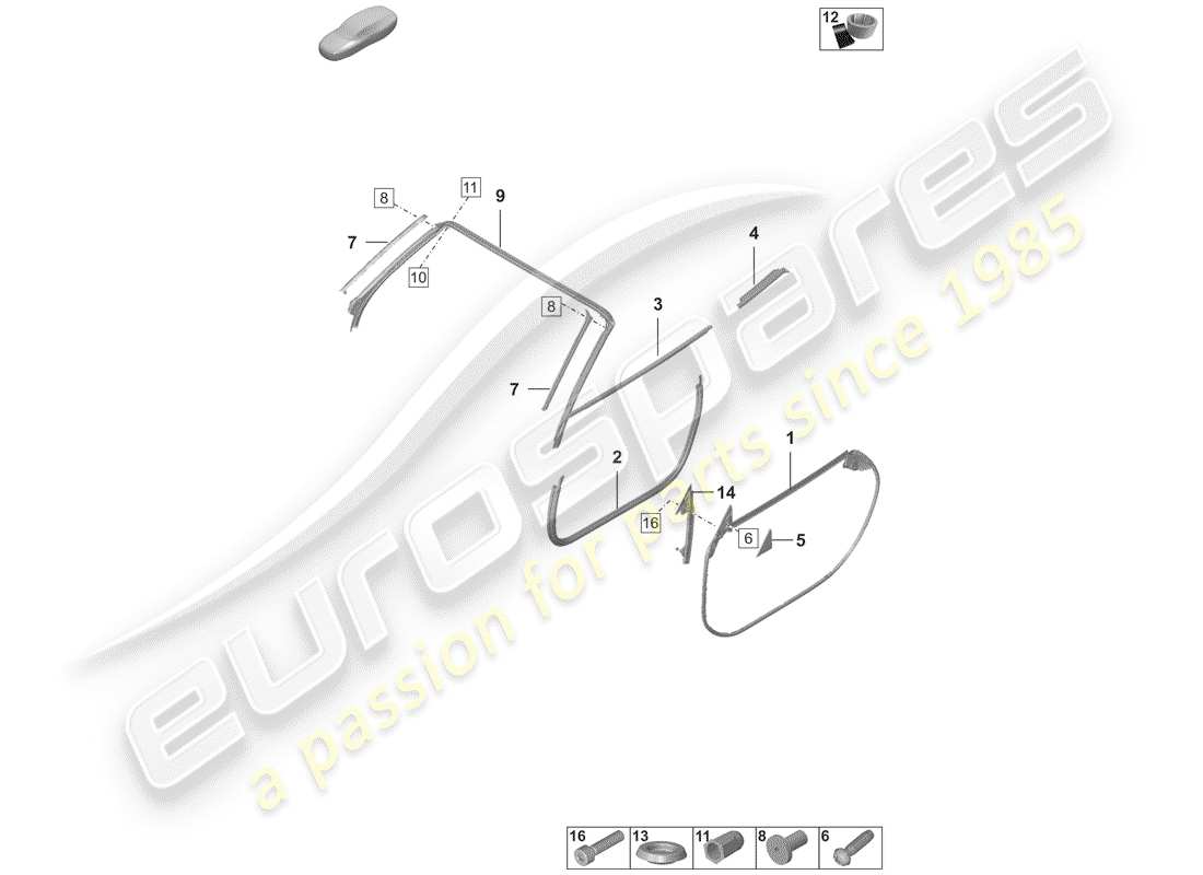 porsche 2019 (992-1) door seal parts diagram