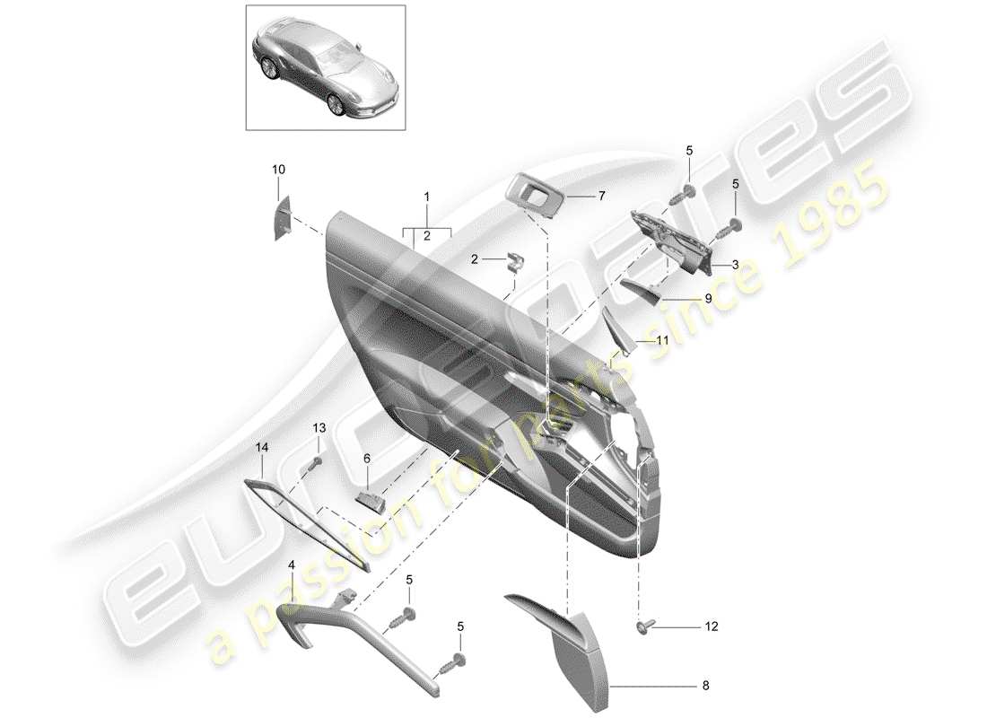 porsche 991 turbo (2014) door panel part diagram