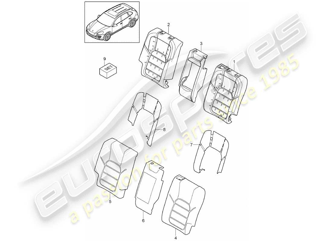 porsche 2014 (cayenne e2 92a) back seat backrest part diagram