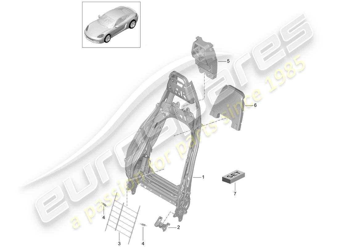 porsche 718 cayman (2020) frame - backrest parts diagram