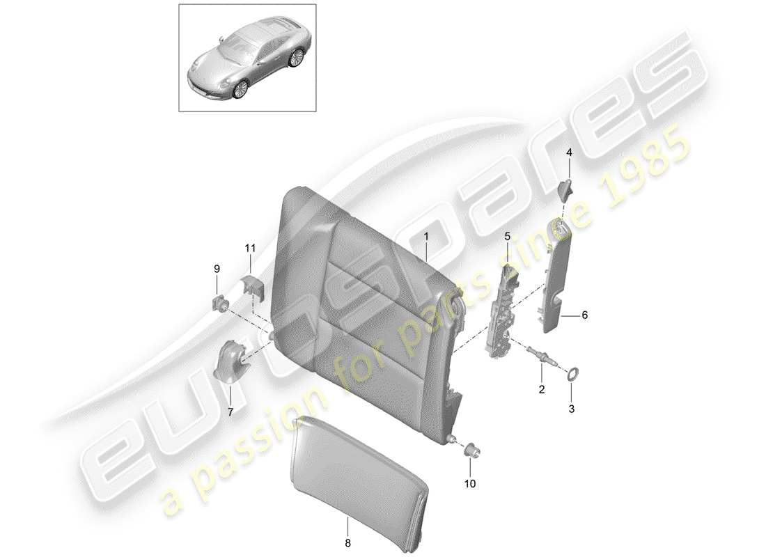 porsche 2019 (991-2) emergency seat backrest part diagram