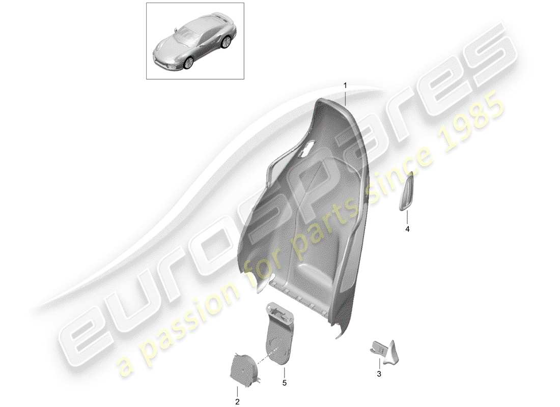 porsche 991 turbo (2016) backrest shell part diagram