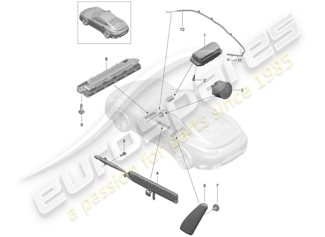porsche 991 turbo (2014) airbag part diagram