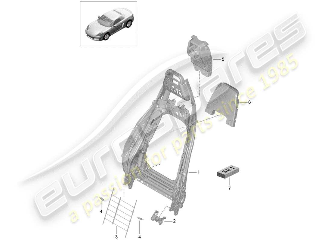 porsche 718 boxster (2020) frame - backrest parts diagram