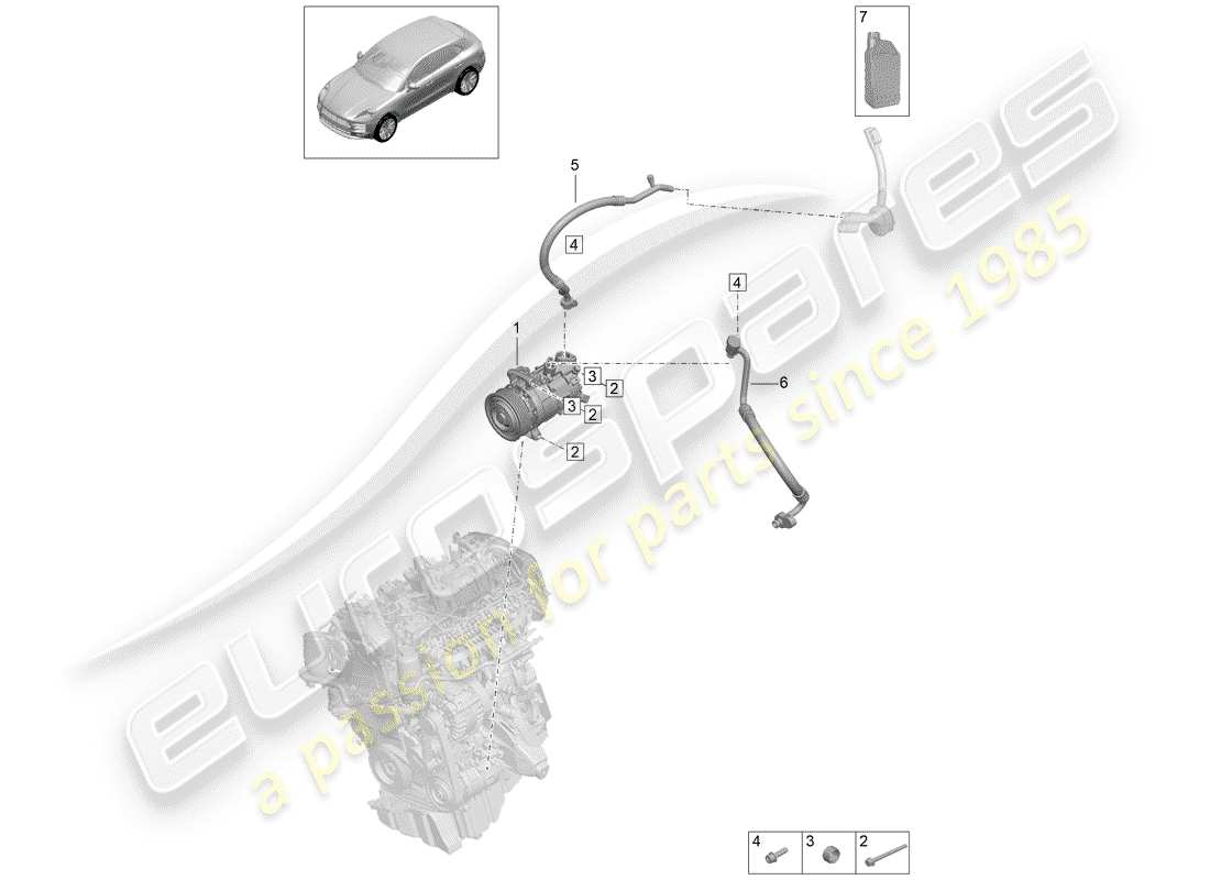 porsche 2020 (macan) air conditioner compressor part diagram