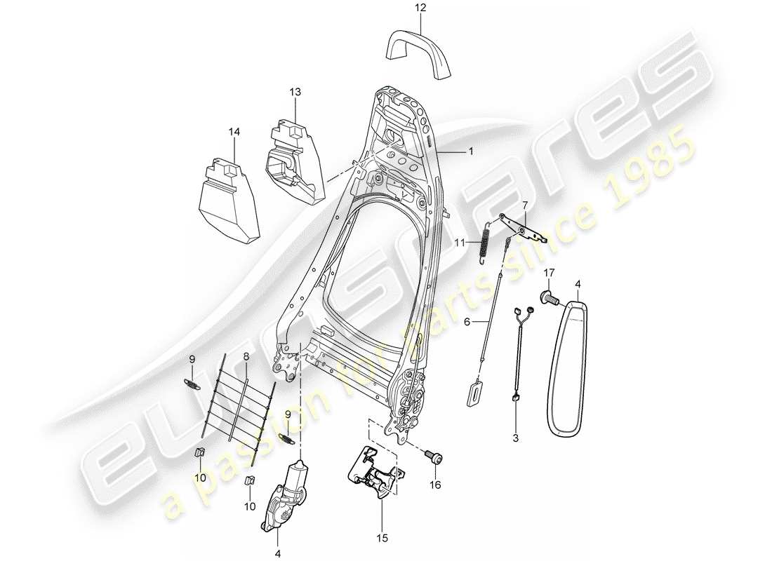 porsche 2006 (987 cayman) backrest frame part diagram