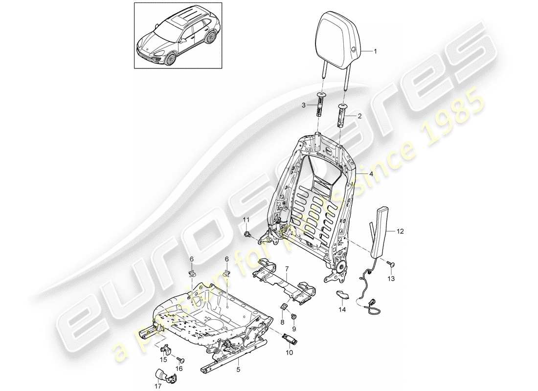 porsche 2017 (cayenne e2 92a) frame - backrest part diagram