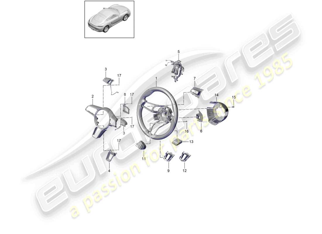 porsche 2018 (718 cayman) steering wheel individual parts parts diagram